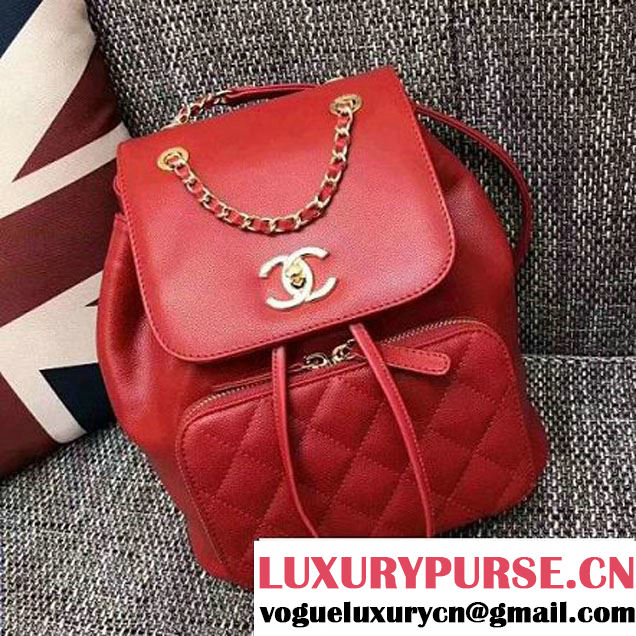 Chanel Grained Calfskin Business Affinity Backpack Bag A93748 Red 2017 (1A145-7041014 )