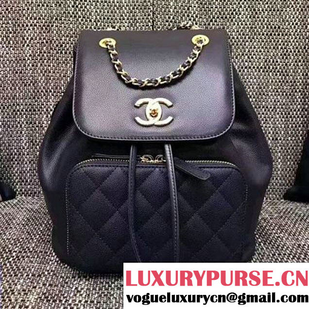 Chanel Grained Calfskin Business Affinity Backpack Bag A93748 Dark Blue 2017 (1A145-7041015 )