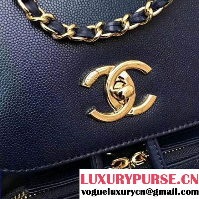 Chanel Grained Calfskin Business Affinity Backpack Bag A93748 Dark Blue 2017 (1A145-7041015 )