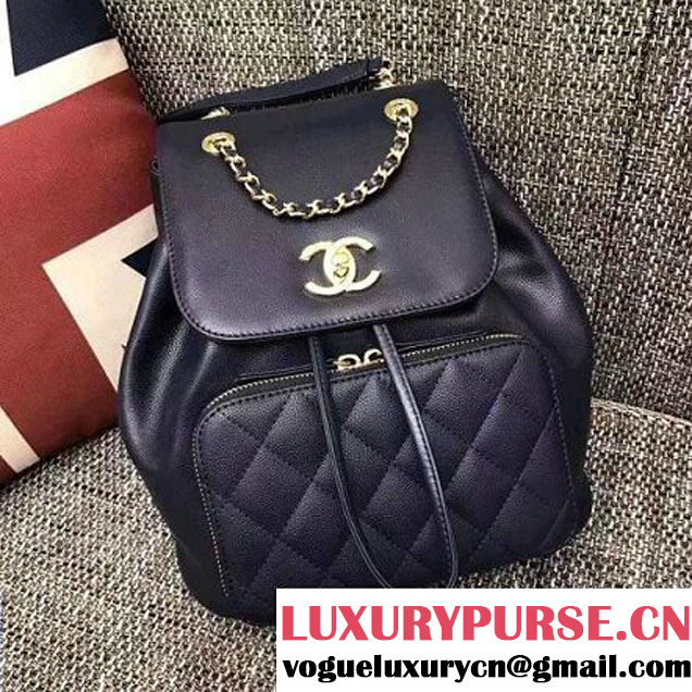 Chanel Grained Calfskin Business Affinity Backpack Bag A93748 Dark Blue 2017 (1A145-7041015 )
