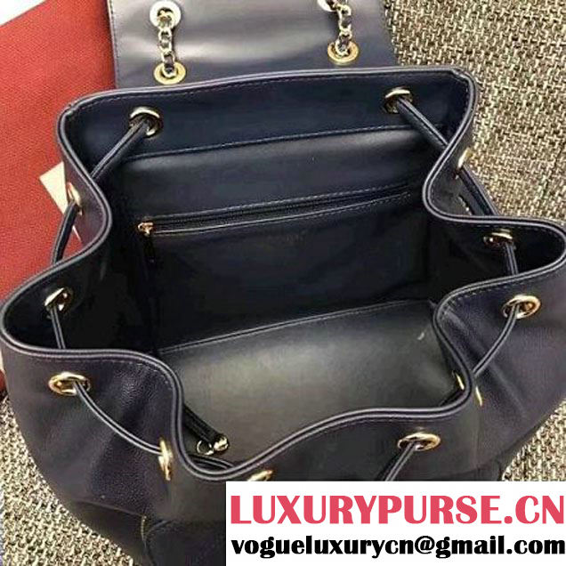 Chanel Grained Calfskin Business Affinity Backpack Bag A93748 Dark Blue 2017 (1A145-7041015 )