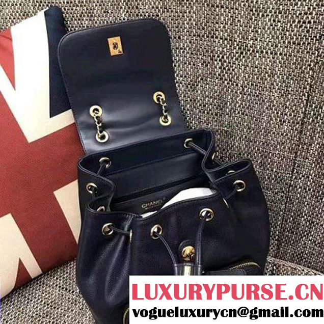 Chanel Grained Calfskin Business Affinity Backpack Bag A93748 Dark Blue 2017 (1A145-7041015 )
