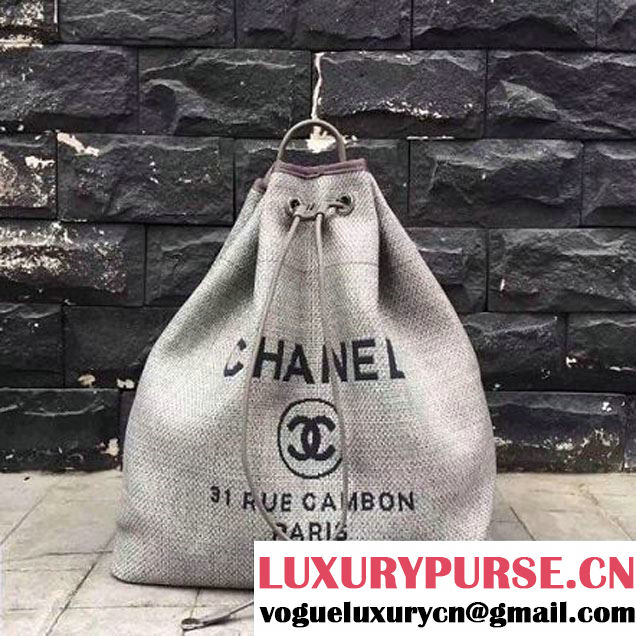 Chanel Deauville Canvas Drawstring Backpack Bag A93787 Grey 2017 (2A143-7042601 )