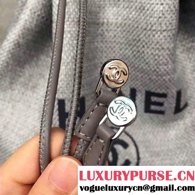 Chanel Deauville Canvas Drawstring Backpack Bag A93787 Grey 2017 (2A143-7042601 )