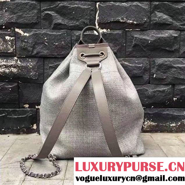 Chanel Deauville Canvas Drawstring Backpack Bag A93787 Grey 2017 (2A143-7042601 )