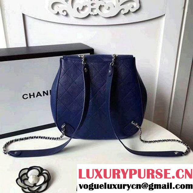 Chanel Calfskin Flap Drawing Backpack Navy Blue 2017 (1A145-7061220 )