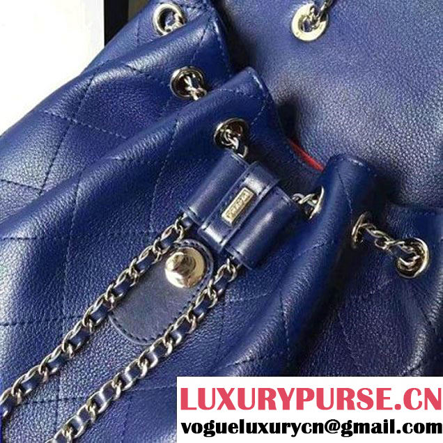 Chanel Calfskin Flap Drawing Backpack Navy Blue 2017 (1A145-7061220 )