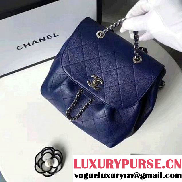 Chanel Calfskin Flap Drawing Backpack Navy Blue 2017 (1A145-7061220 )