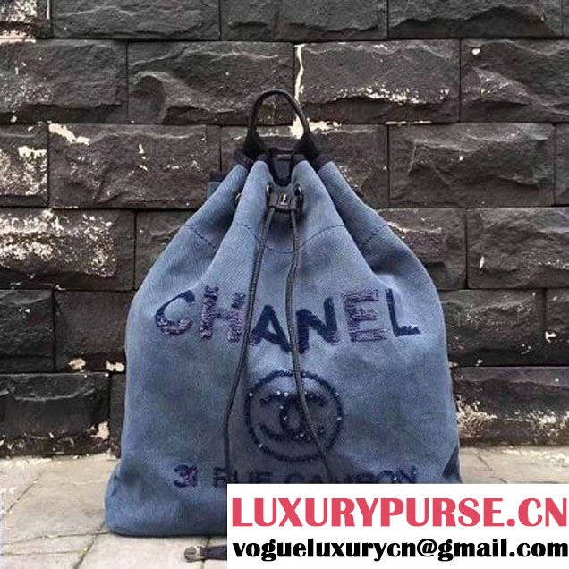 Chanel Sequin Deauville Canvas Sawstring Backpack Blue 2017 (2A015-7061619 )