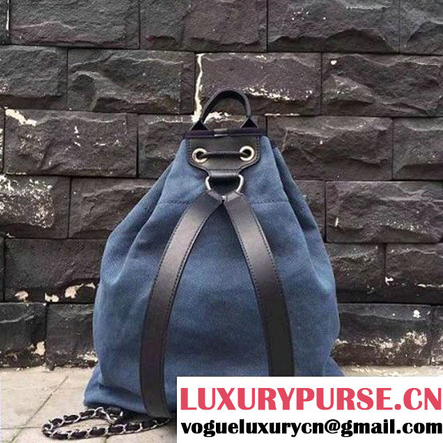 Chanel Sequin Deauville Canvas Sawstring Backpack Blue 2017 (2A015-7061619 )