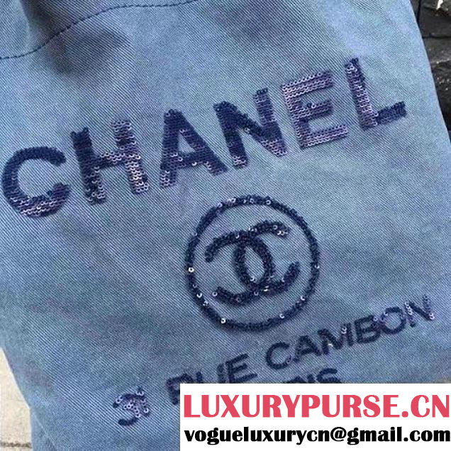 Chanel Sequin Deauville Canvas Sawstring Backpack Blue 2017 (2A015-7061619 )