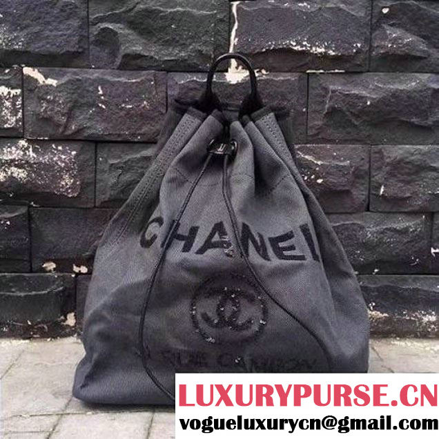 Chanel Sequin Deauville Canvas Sawstring Backpack Grey 2017 (2A015-7061620 )