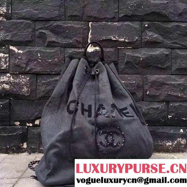 Chanel Sequin Deauville Canvas Sawstring Backpack Grey 2017 (2A015-7061620 )