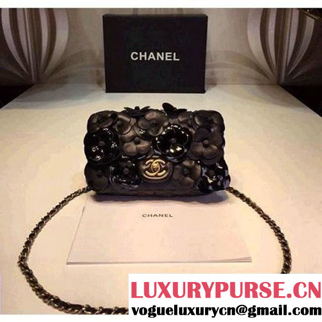 Chanel Lambskin and Calfskin Flap Bag Embellished With Hand-Stitched Camellias (1c88-032513 )