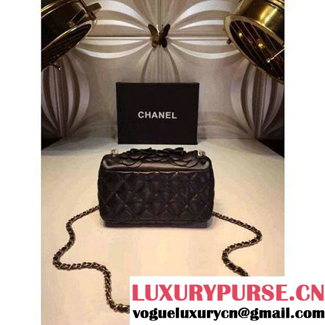 Chanel Lambskin and Calfskin Flap Bag Embellished With Hand-Stitched Camellias (1c88-032513 )
