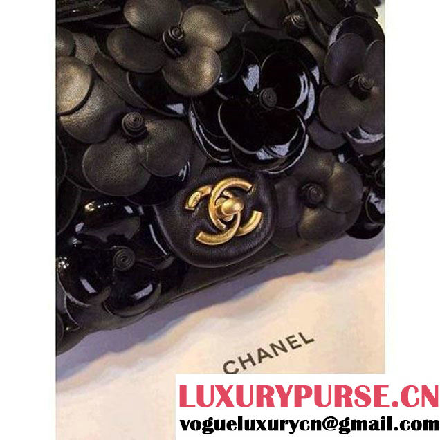 Chanel Lambskin and Calfskin Flap Bag Embellished With Hand-Stitched Camellias (1c88-032513 )
