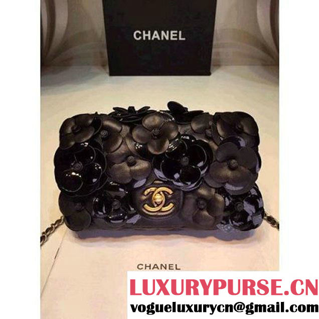 Chanel Lambskin and Calfskin Flap Bag Embellished With Hand-Stitched Camellias (1c88-032513 )