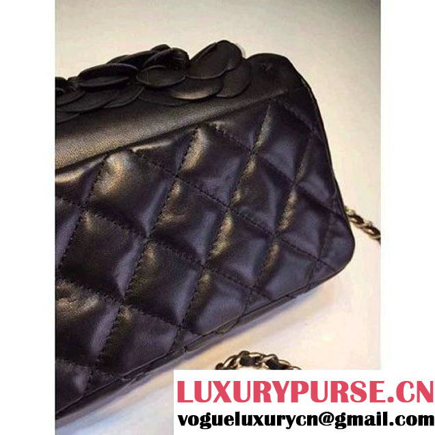Chanel Lambskin and Calfskin Flap Bag Embellished With Hand-Stitched Camellias (1c88-032513 )