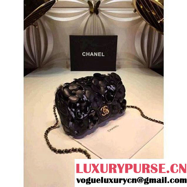 Chanel Lambskin and Calfskin Flap Bag Embellished With Hand-Stitched Camellias (1c88-032513 )