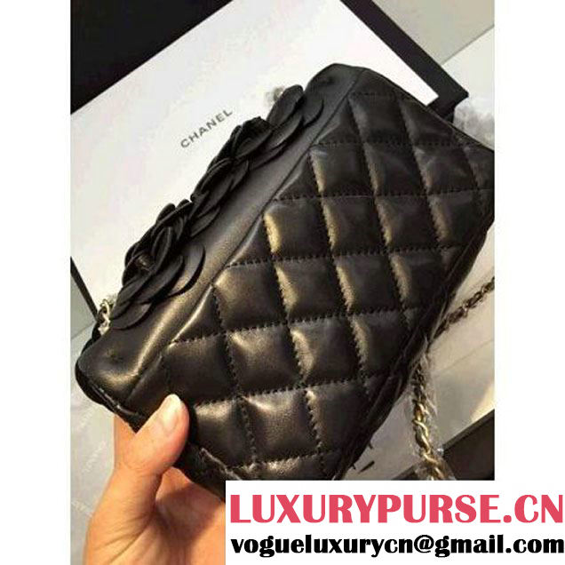 Chanel Lambskin and Calfskin Flap Bag Embellished With Hand-Stitched Camellias (1c88-032513 )