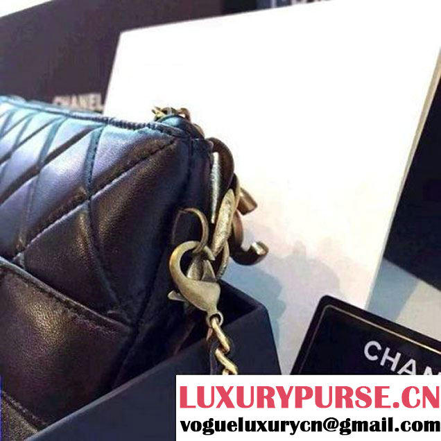 Chanel Lambskin and Calfskin Clutch Embellished With Black Hand-Stitched Camellias (2B019-3261 )