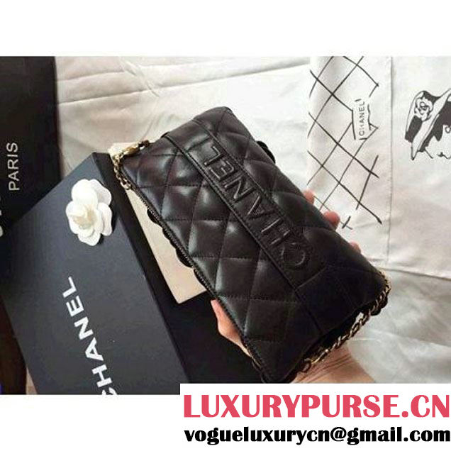 Chanel Lambskin and Calfskin Clutch Embellished With Black Hand-Stitched Camellias (2B019-3261 )