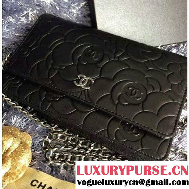 Chanel Camellia Lambskin Wallet On Chain Black (2B073-051402 )