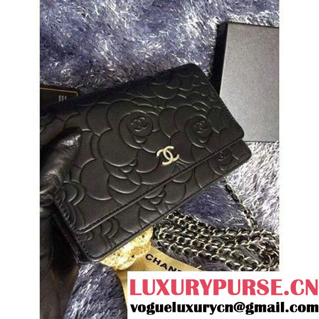 Chanel Camellia Lambskin Wallet On Chain Black (2B073-051402 )