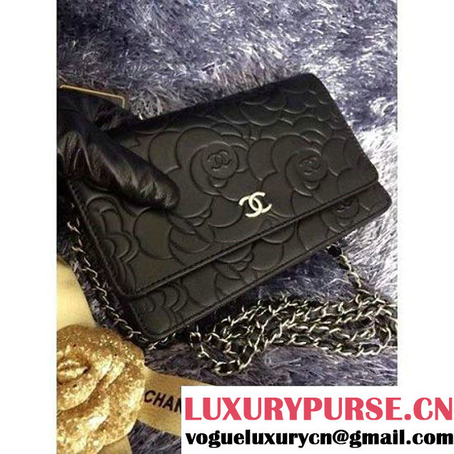 Chanel Camellia Lambskin Wallet On Chain Black (2B073-051402 )