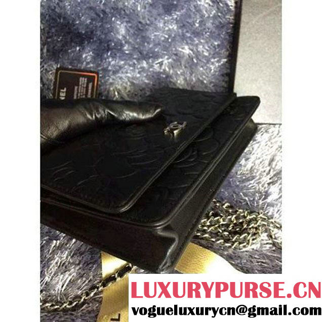 Chanel Camellia Lambskin Wallet On Chain Black (2B073-051402 )