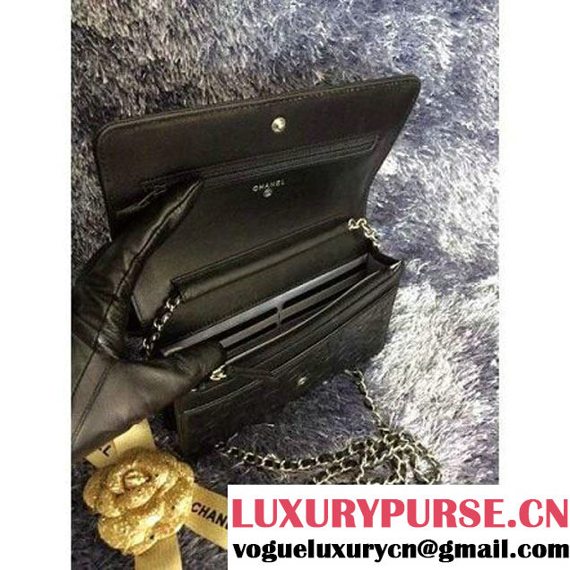 Chanel Camellia Lambskin Wallet On Chain Black (2B073-051402 )