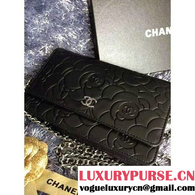 Chanel Camellia Lambskin Wallet On Chain Black (2B073-051402 )