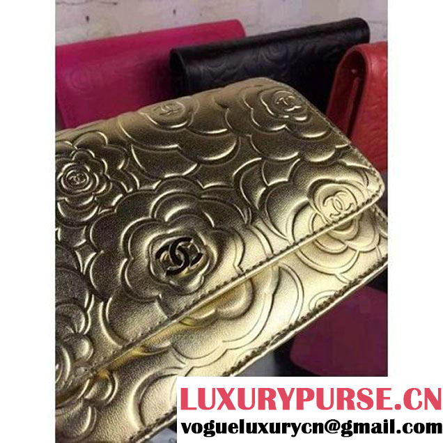 Chanel Camellia Lambskin Wallet On Chain Gold (2B041B-061310 )