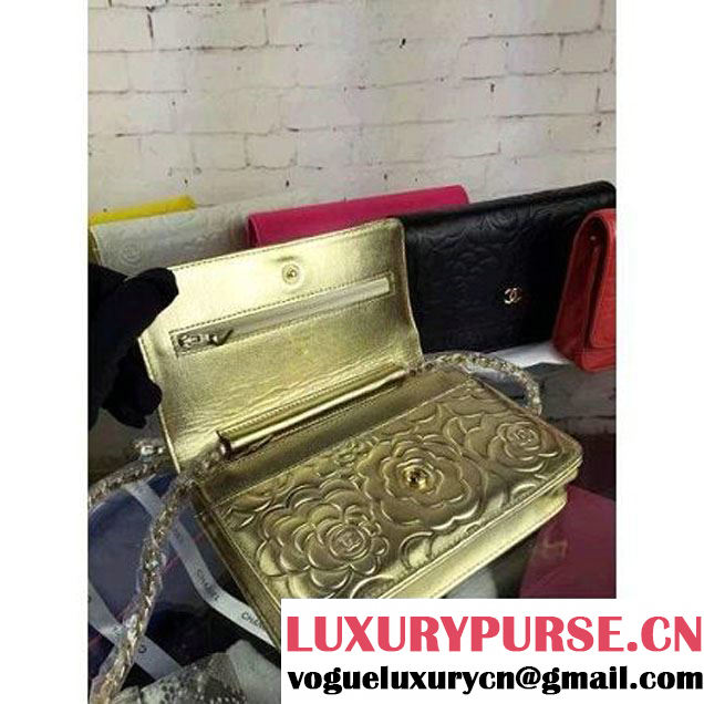 Chanel Camellia Lambskin Wallet On Chain Gold (2B041B-061310 )