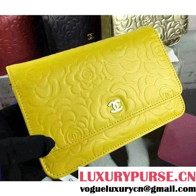 Chanel Camellia Lambskin Wallet On Chain Yellow (2B041B-061311 )