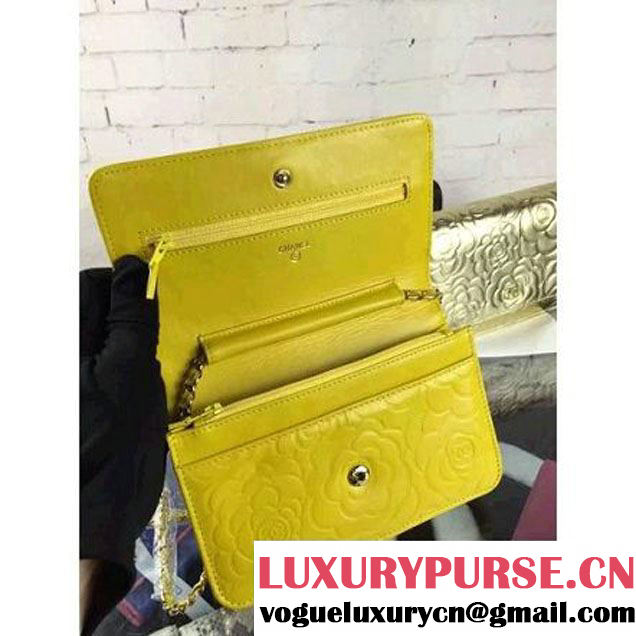 Chanel Camellia Lambskin Wallet On Chain Yellow (2B041B-061311 )