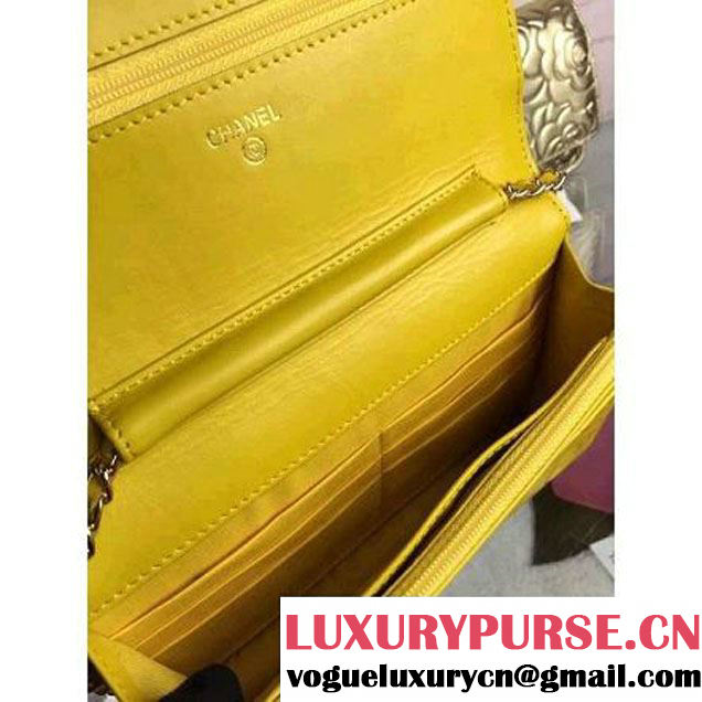 Chanel Camellia Lambskin Wallet On Chain Yellow (2B041B-061311 )