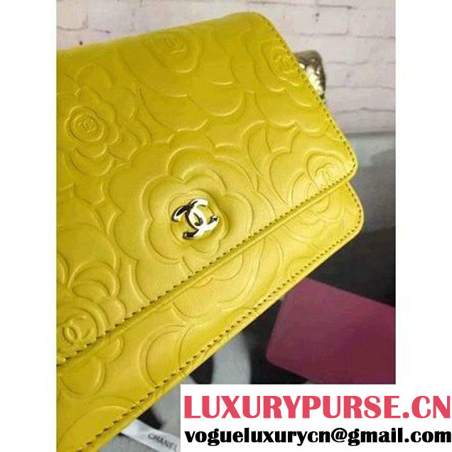 Chanel Camellia Lambskin Wallet On Chain Yellow (2B041B-061311 )
