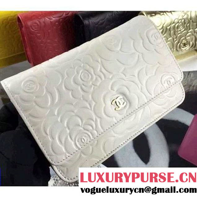 Chanel Camellia Lambskin Wallet On Chain White (2B041B-061312 )