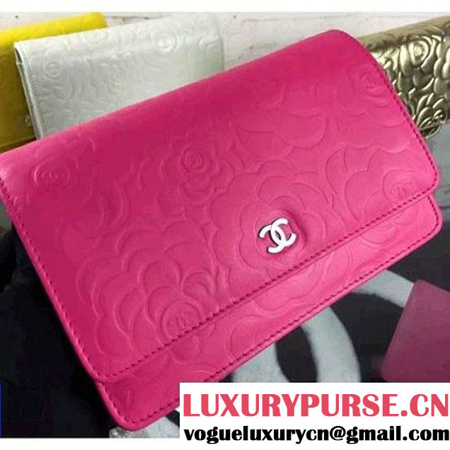 Chanel Camellia Lambskin Wallet On Chain Rosy (2B041B-061313 )