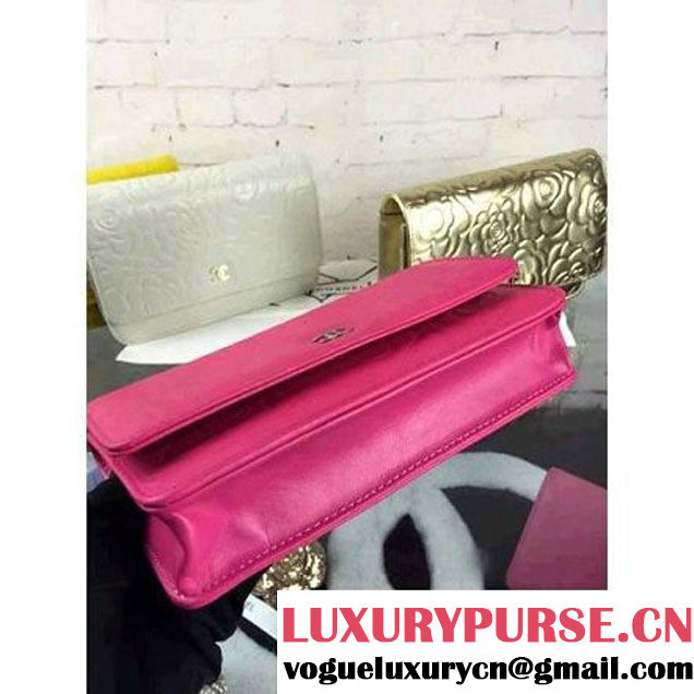 Chanel Camellia Lambskin Wallet On Chain Rosy (2B041B-061313 )