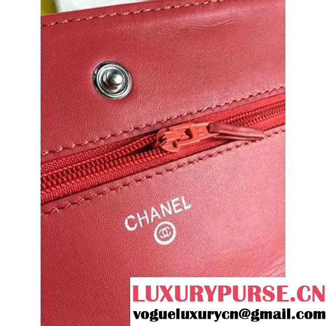 Chanel Camellia Lambskin Wallet On Chain Red (2B041B-061314 )