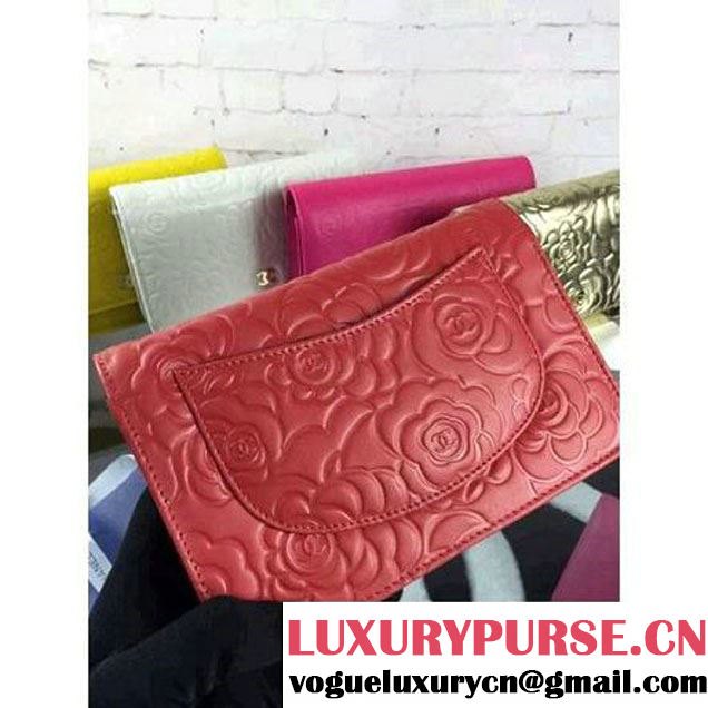 Chanel Camellia Lambskin Wallet On Chain Red (2B041B-061314 )