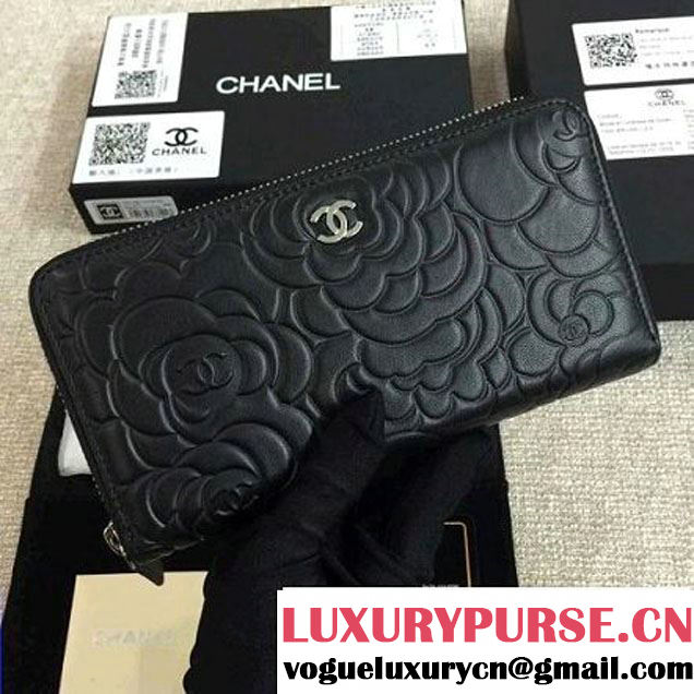 Chanel Lambskin Leather Camellia Zip-Around Long Wallet Black(SHW) (1c061-6051631 )