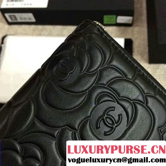Chanel Lambskin Leather Camellia Zip-Around Long Wallet Black(SHW) (1c061-6051631 )