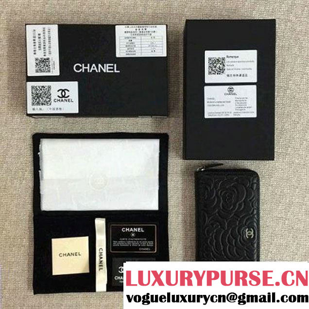 Chanel Lambskin Leather Camellia Zip-Around Long Wallet Black(SHW) (1c061-6051631 )