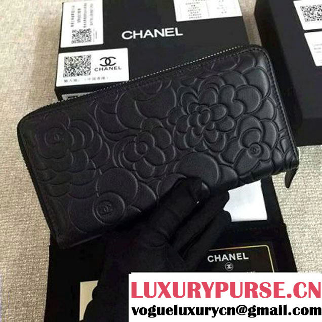 Chanel Lambskin Leather Camellia Zip-Around Long Wallet Black(SHW) (1c061-6051631 )
