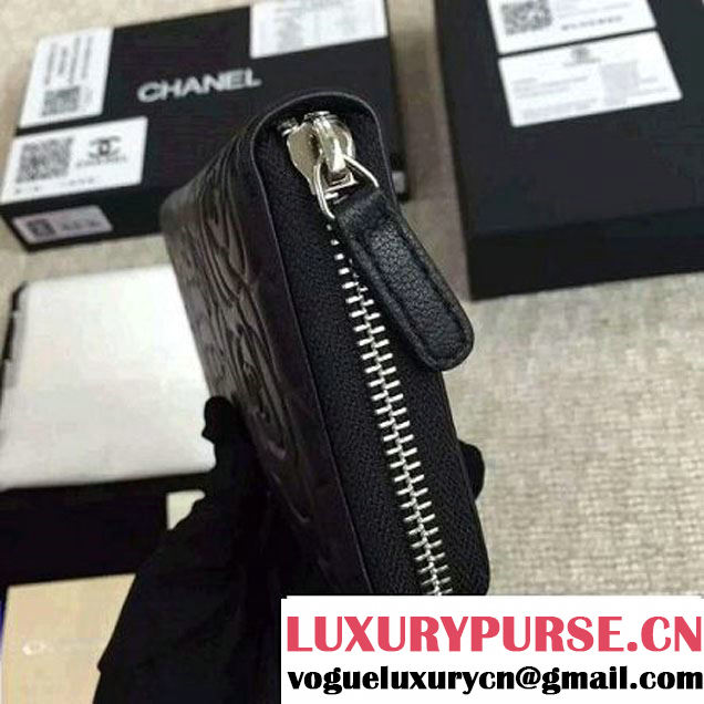 Chanel Lambskin Leather Camellia Zip-Around Long Wallet Black(SHW) (1c061-6051631 )