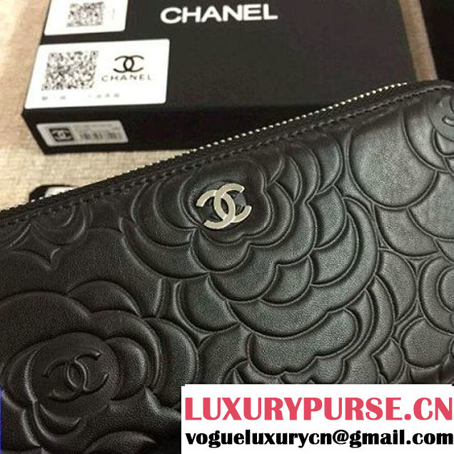 Chanel Lambskin Leather Camellia Zip-Around Long Wallet Black(SHW) (1c061-6051631 )