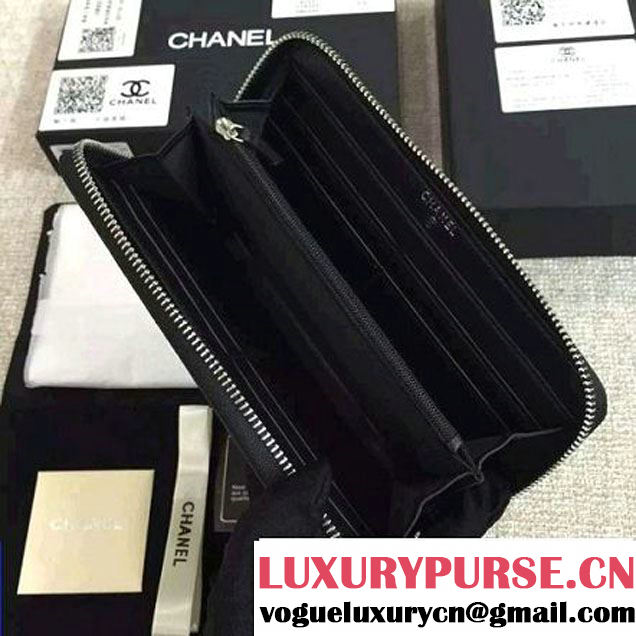 Chanel Lambskin Leather Camellia Zip-Around Long Wallet Black(SHW) (1c061-6051631 )